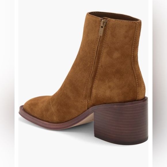 EUC Loeffler Randall Blakely Square Toe Mid Heel Boot in Cacao Tan Brown Suede 9 - Picture 10 of 12